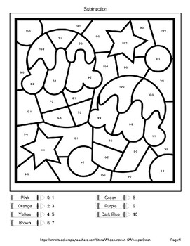 Subtraction up to 10 - Color By Number / Coloring Pages - Birthday