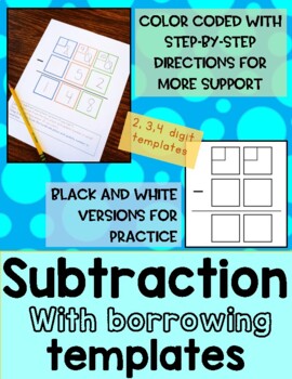 Preview of Differentiated Subtraction w/ Borrowing Templates- 2, 3, 4 Digits- Print/Digital