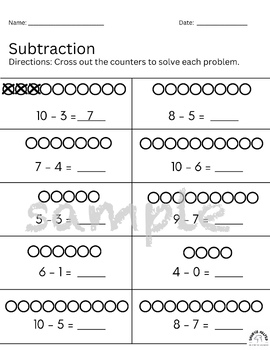 Subtraction with Counters within 10 and 20 by Shortie Helped | TPT