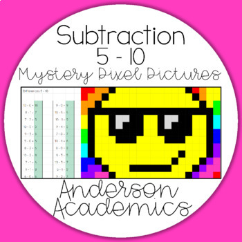 Preview of Subtraction with Differences 5 - 10 Math Pixel Puzzle (Emoji)
