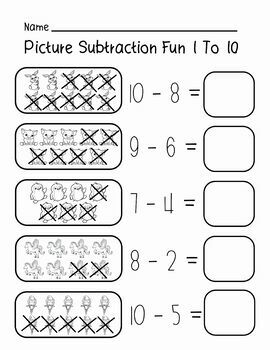Subtraction with Pictures 1 - 10 Worksheets Printable FREE! by AKAlice ...