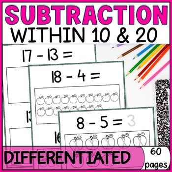 Preview of Subtraction with Pictures to 20 Differentiated - Kindergarten Special Education