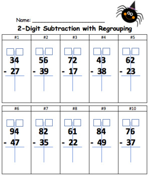 Preview of 2-Digit Subtraction with Regrouping (Halloween)