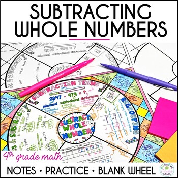 Preview of Subtraction with Regrouping 4th Grade Math Wheel Guided Notes and Practice