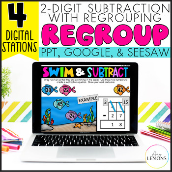 Preview of 2 Digit Subtraction with Regrouping Math Slides with Double Digit Regrouping