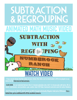 Preview of Subtraction with Regrouping | FREE Poster, Worksheet & Fun Video | 2nd-3rd Grade