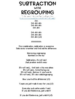 Preview of Subtraction with Regrouping Song