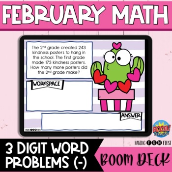 Preview of Subtraction with Regrouping Word Problems | 3 Digit | BOOM Cards | FEBRUARY