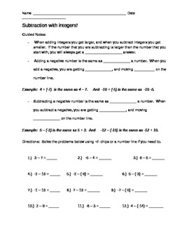 Preview of Subtraction with integers