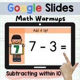 Subtraction within 10 Google Slides Math Warm-Ups