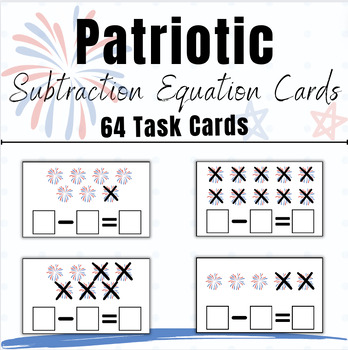 Preview of Subtraction within 10 Math Task Cards First Grade Math Memorial Day