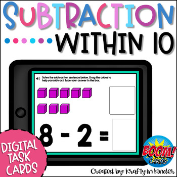 Preview of Subtraction within 10 Practice Math Boom Cards
