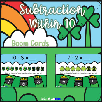 Preview of Subtraction within 10 (St. Patrick's Day) | BOOM™ Cards
