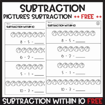 Preview of Subtraction within 10 with Pictures Worksheets - Free