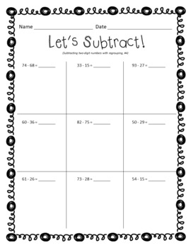 Subtraction within 100 Worksheets - PDF and digital - 20 worksheets!