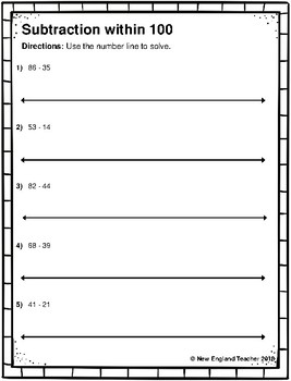 Preview of Subtraction within 100 on the Number Line Worksheets