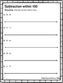 Subtraction within 100 on the Number Line Worksheets