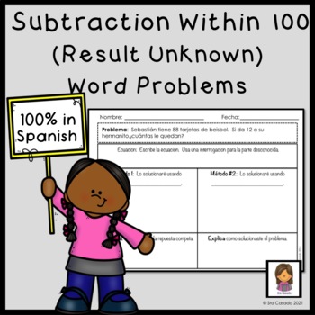 Preview of Subtraction within 100 word problems Spanish
