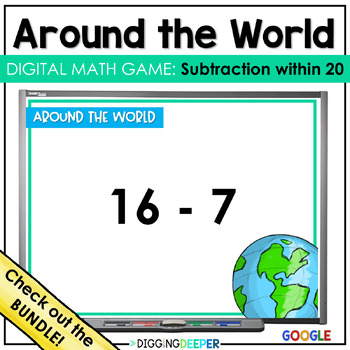 Preview of Subtraction within 20 Digital Math Fact Fluency Game - Around the World