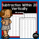 Subtraction within 20 Vertically worksheets