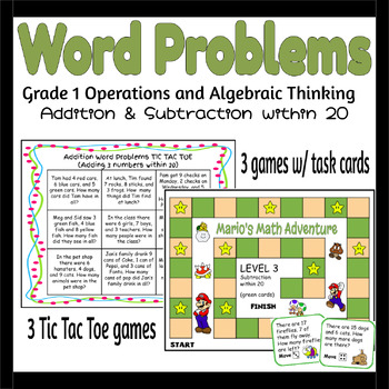 Preview of Subtraction within 20 Word Problem Games 1st Grade