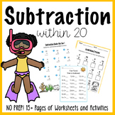 Subtraction within 20 Worksheets for Summer Math Packets a