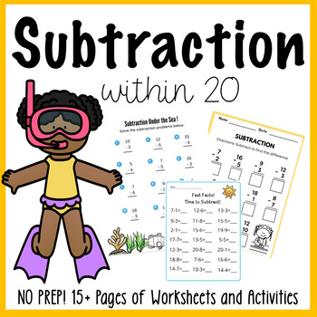 Preview of Subtraction within 20 Worksheets for Kindergarten Summer Math Packets 