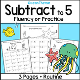 Subtraction within 5 Fluency Speed Drills or Practice Pages OCEAN Theme