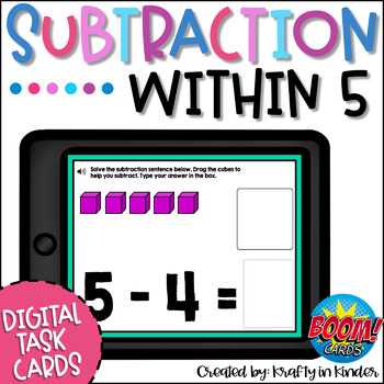 Preview of Subtraction within 5 Practice Math Boom Cards