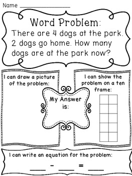 subtraction within 10 word problems worksheets by miss