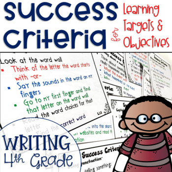 Preview of Success Criteria for Common Core Learning Targets in Writing 4th Grade Editable