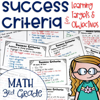 Preview of Success Criteria for Common Core Learning Targets in Math 3rd Grade Editable