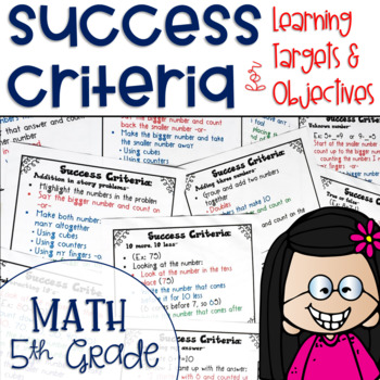 Preview of Success Criteria for Common Core Learning Targets in Math 5th Grade Editable