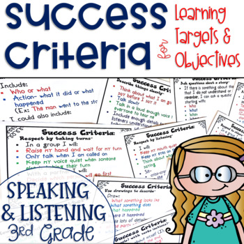 Preview of Success Criteria for Common Core Learning Targets in Speak & Listen 3rd Editable