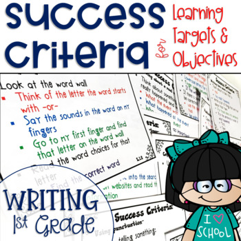 Preview of Success Criteria for Common Core Learning Targets in Writing 1st Grade Editable