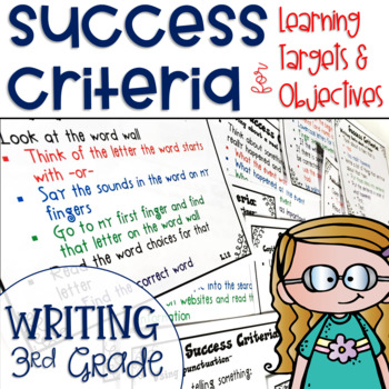 Preview of Success Criteria for Common Core Learning Targets in Writing 3rd Grade Editable