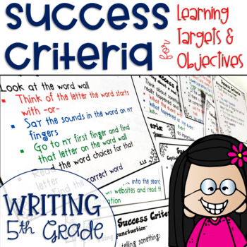 Preview of Success Criteria for Common Core Learning Targets in Writing 5th Grade Editable