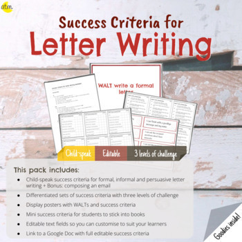 Preview of Success Criteria for Letter Writing [editable]