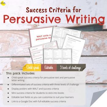 Preview of Success Criteria for Persuasive Writing [editable]