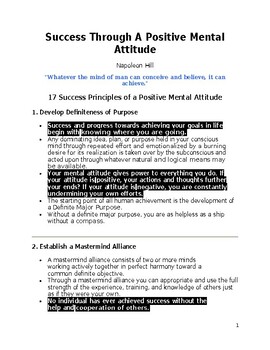 Preview of Success Through A Positive Mental Attitude (editable resource)