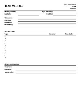 Successful Meetings Worksheets, Processes and Templates editable