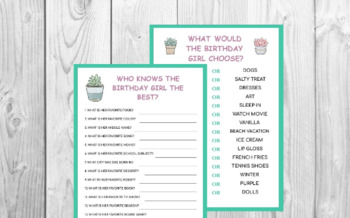 Preview of Succulent Birthday Game Printable | Who Knows the Birthday Girl the Best