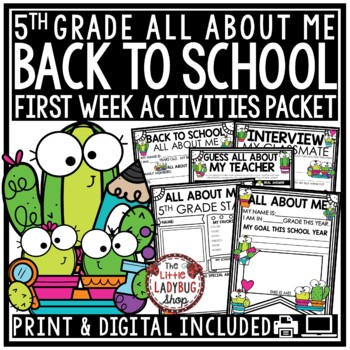 Preview of Cactus Classroom Theme Back To School Activities 5th Grade All About Me Poster