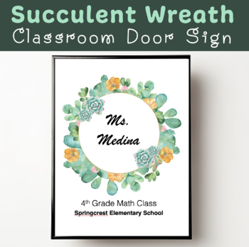 Preview of Succulent Classroom Door Wreath - Teacher Name Sign | Boho Floral Back to School