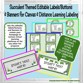 Preview of Succulent Themed Editable Buttons & Banners for Canvas, Schoology, etc.
