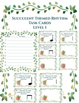 Preview of Succulent Themed Rhythm Task Cards- Level 1 Notes (Quarter/Eighth) Google Slides