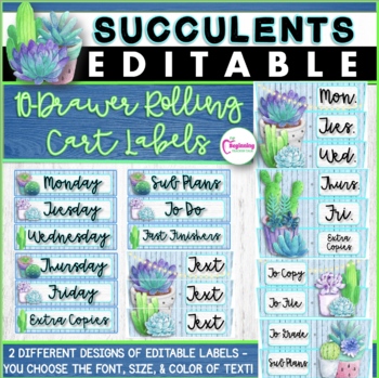 Succulents Classroom Decor: Editable 10 Drawer Rolling Cart Labels ...