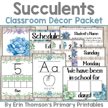 Preview of Succulents & Rustic Wood Classroom Decor Bundle ~ Editable