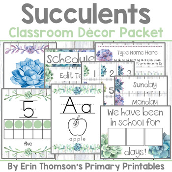 Preview of Succulents & White Shiplap Classroom Decor Bundle ~ Editable