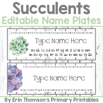 Preview of Succulents & White Shiplap Name Plates ~ Editable